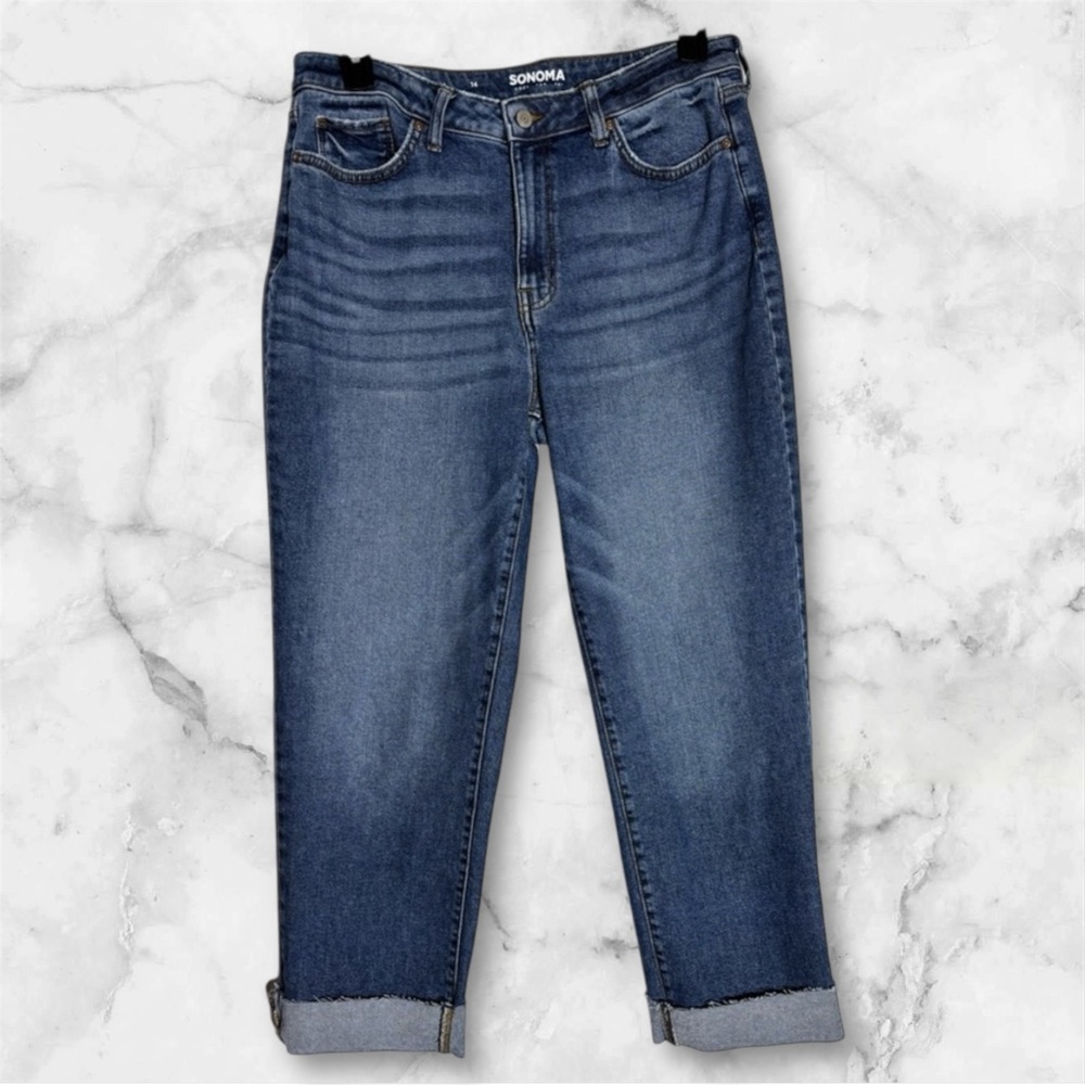 Medium Wash Blue Denim Jeans size 14-crop/ankle length -Straight Leg Cuff